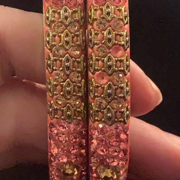 Small! Ethnic Rhinestone/metal  Bangle Set - Picture 3 of 4